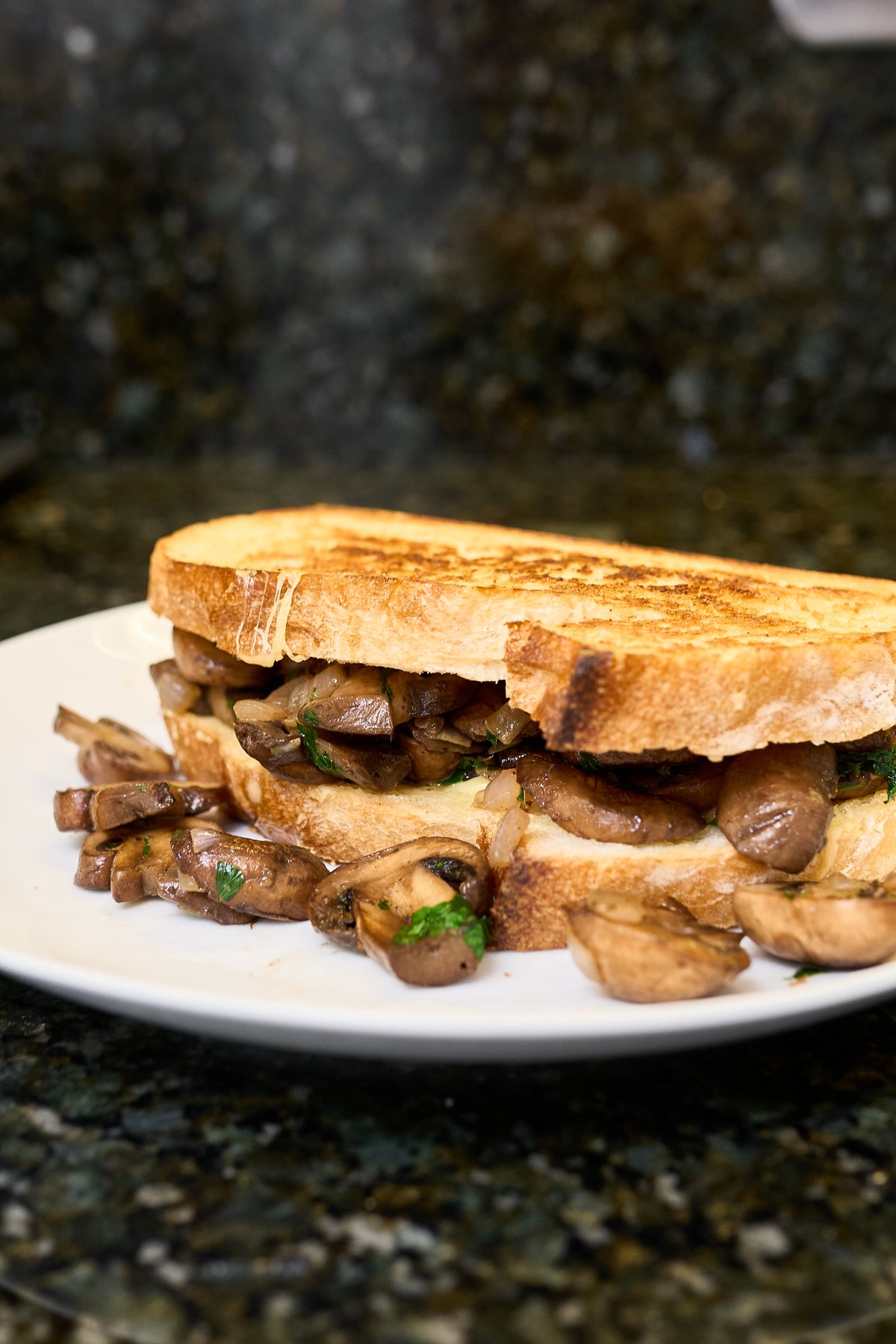 Duxelles Grilled Cheese, Flambéed in Rum